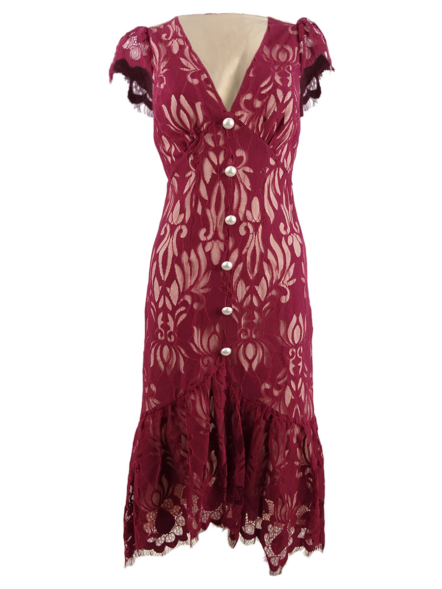 Foxiedox Women's Ellington Lace Dress (XS, Burgundy) 810003778680